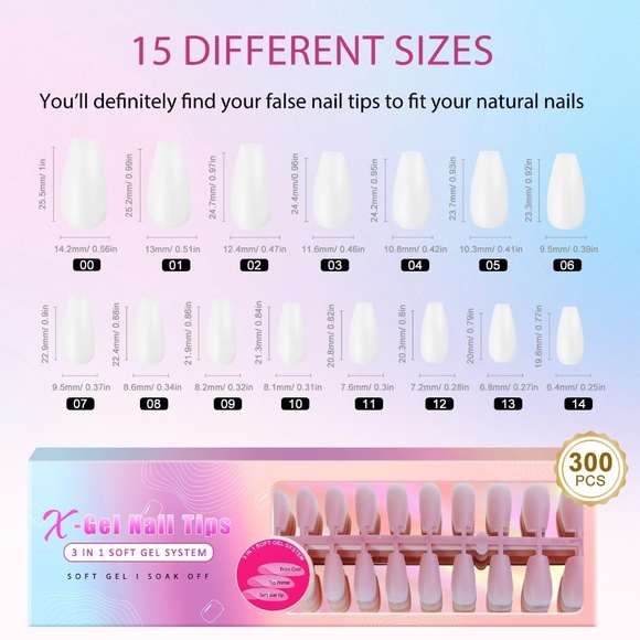 300 Pieces GelX Long Coffin Press On Nails - Picture 4 of 7